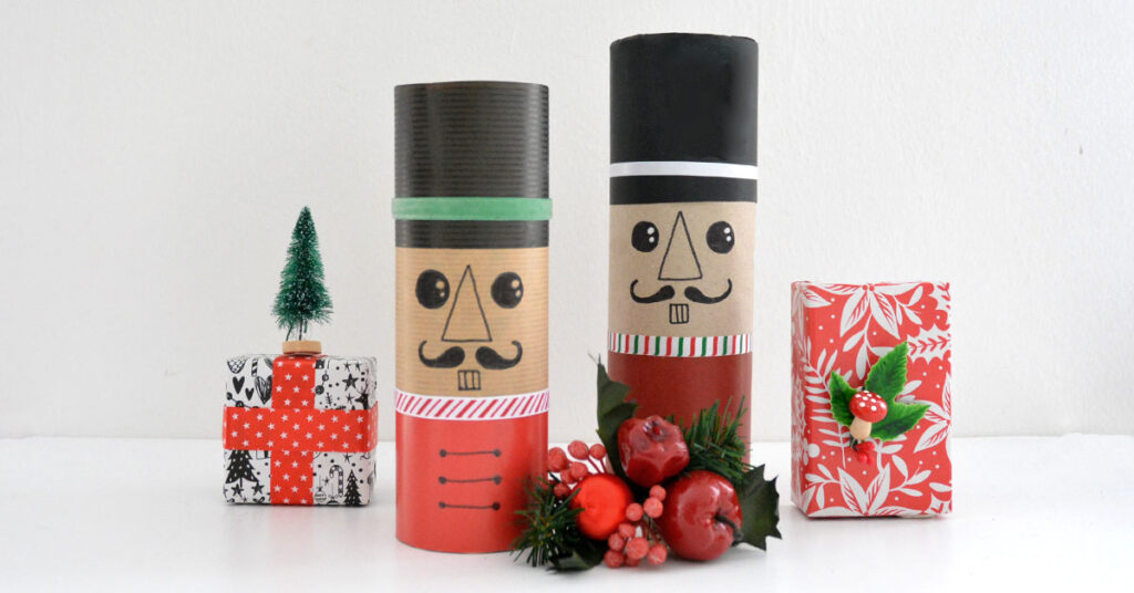 DIY step by step tutorial: How to wrap a cylinder shaped gift as a Chirstmas nutcracker. thatcraftsite.com.